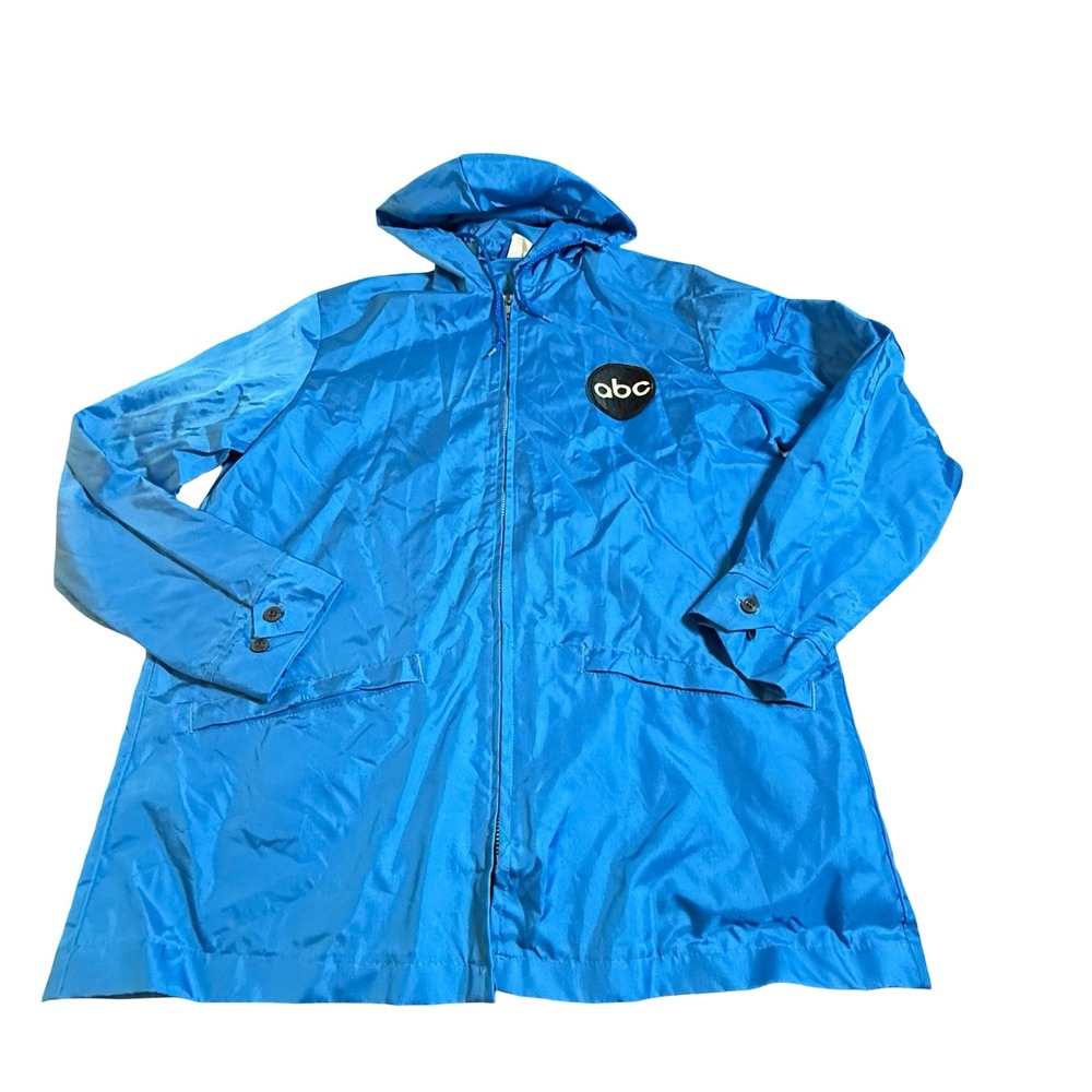 ABC News Windbreaker Jacket Men M Blue Vintage Hooded Nylon Rain Coat Newscaster
